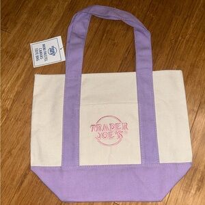 NWT Trader Joes Mini Pastel Canvas Tote Bag Purple
